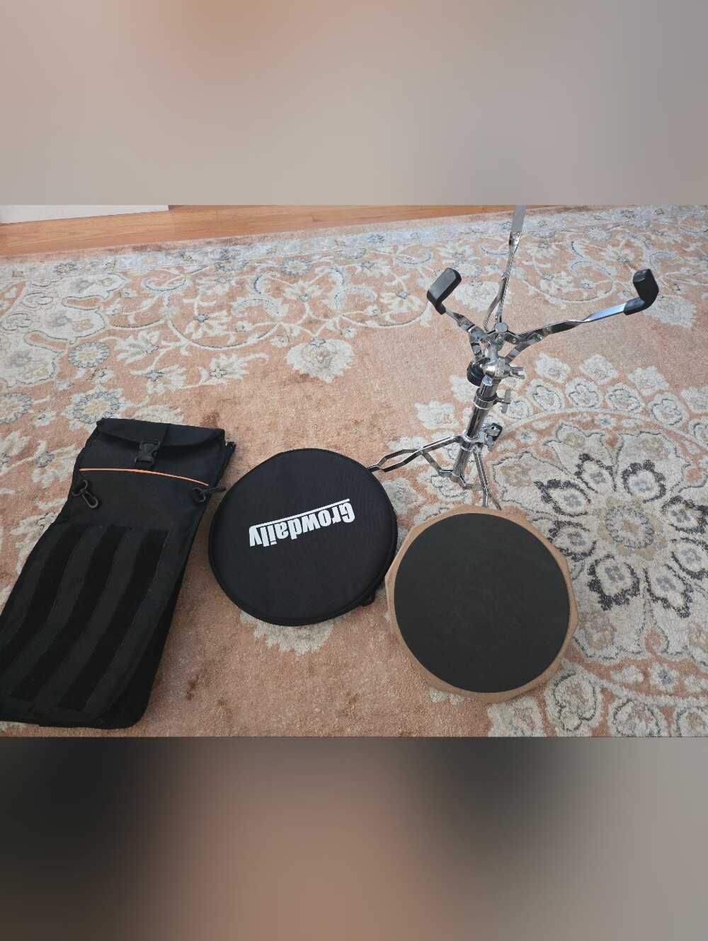 Black Practice Drum Pad Kit with Stand and Carry Case